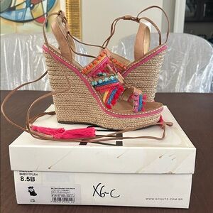 SCHUTZ Colorful Lace Up Wedge Sandals